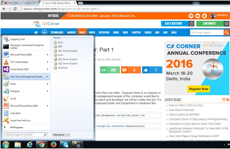 select SQL server management studio